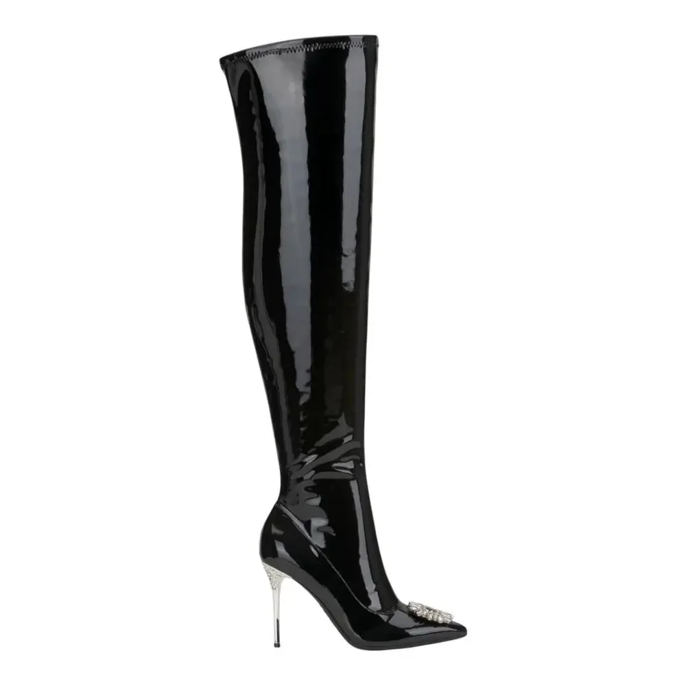 INC Women's Romina Embellished Over The Knee Boots Black Patent Size 5 1/2